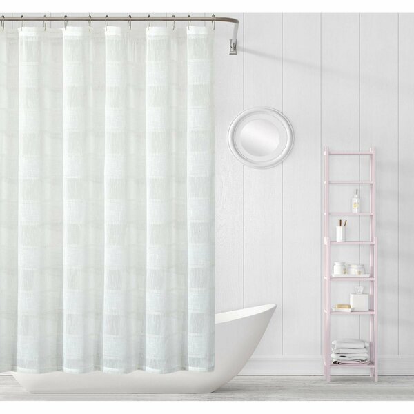 Homeroots 72 x 70 x 1 in. White Striped Embroidered Shower Curtain 399740